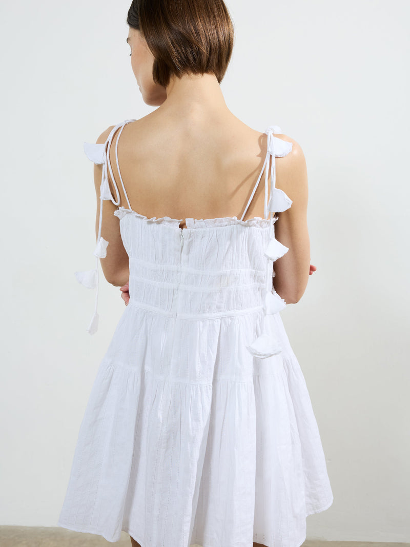 French Connection Amra Cotton Gathered Mini Dress Linen White