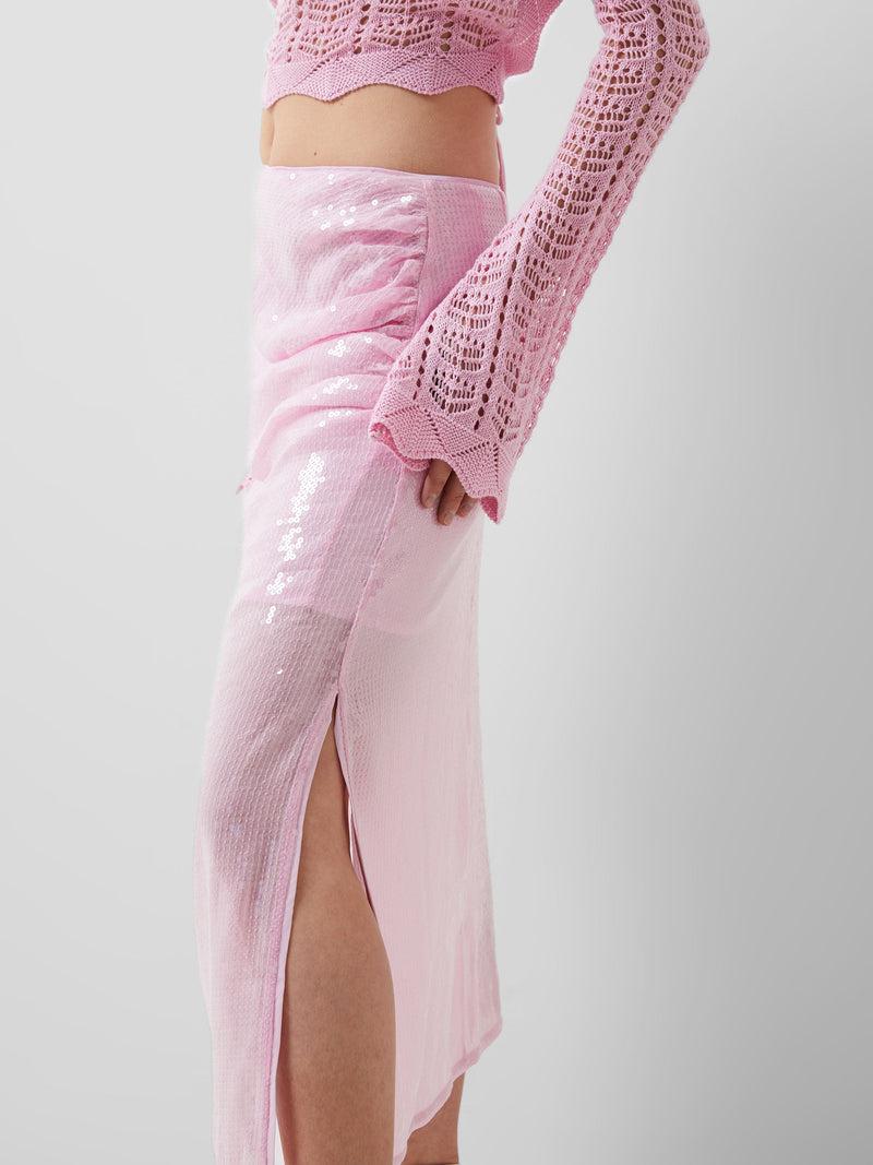 French Connection Anisha Sequin Skirt Strawberry Shake