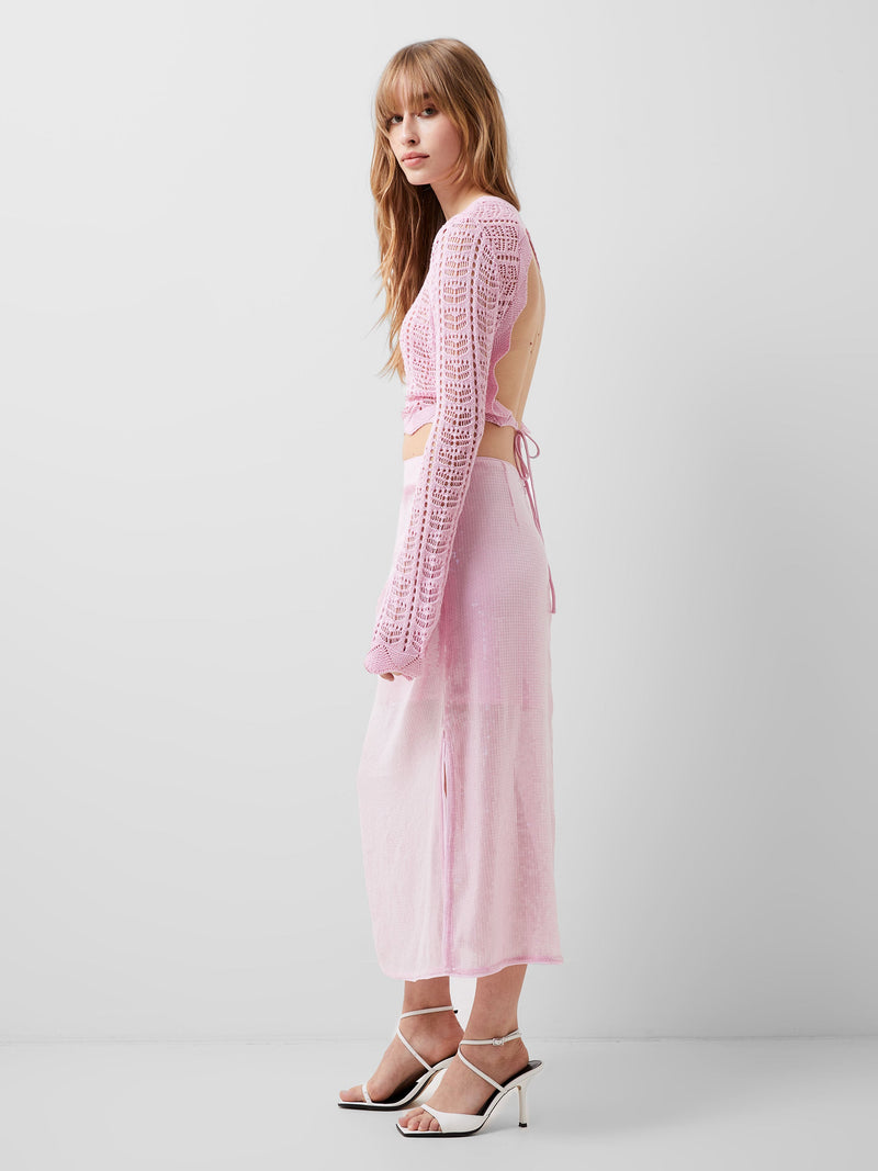 French Connection Anisha Sequin Skirt Strawberry Shake