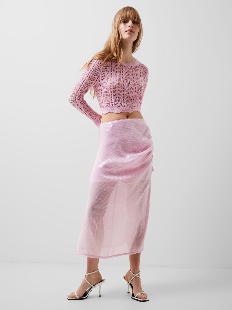 French Connection Anisha Sequin Skirt Strawberry Shake