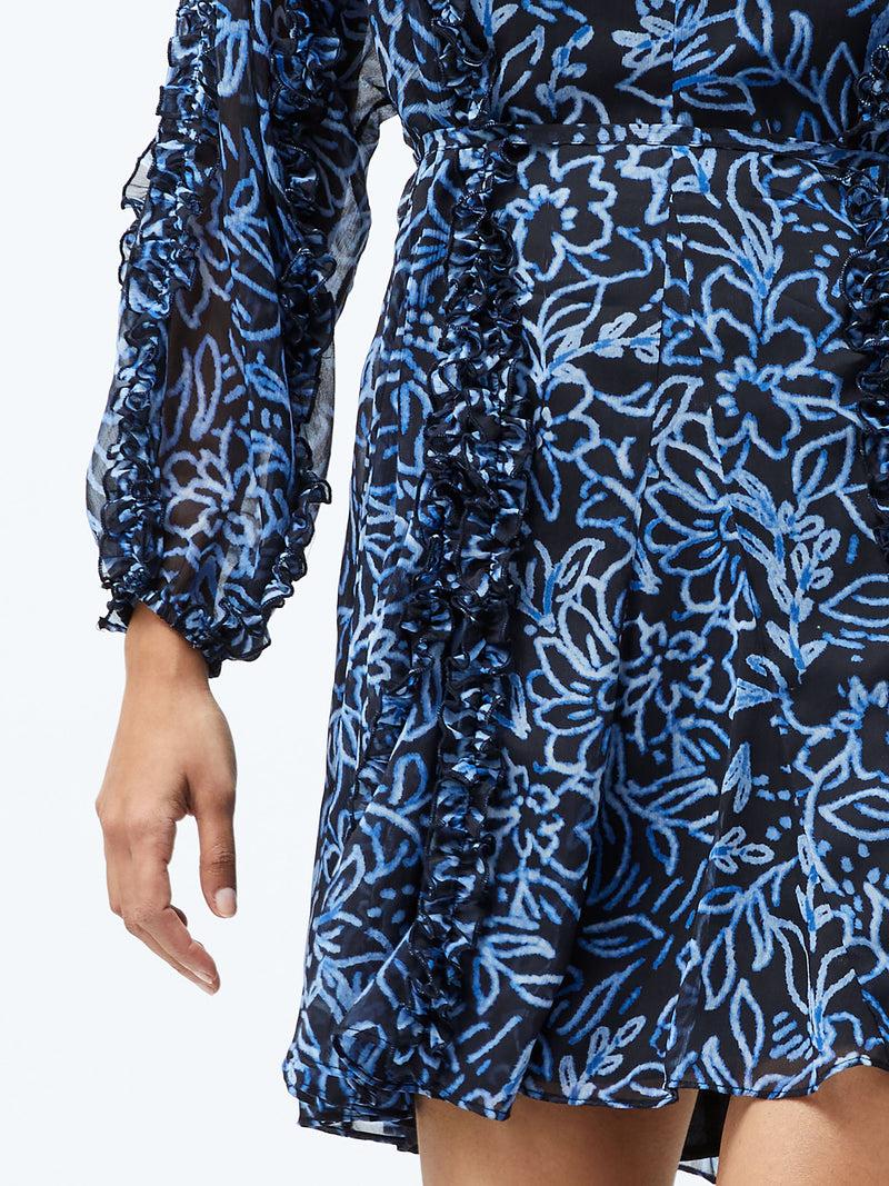 French Connection Anna Emina Chiffon Mini Dress Navy Multi