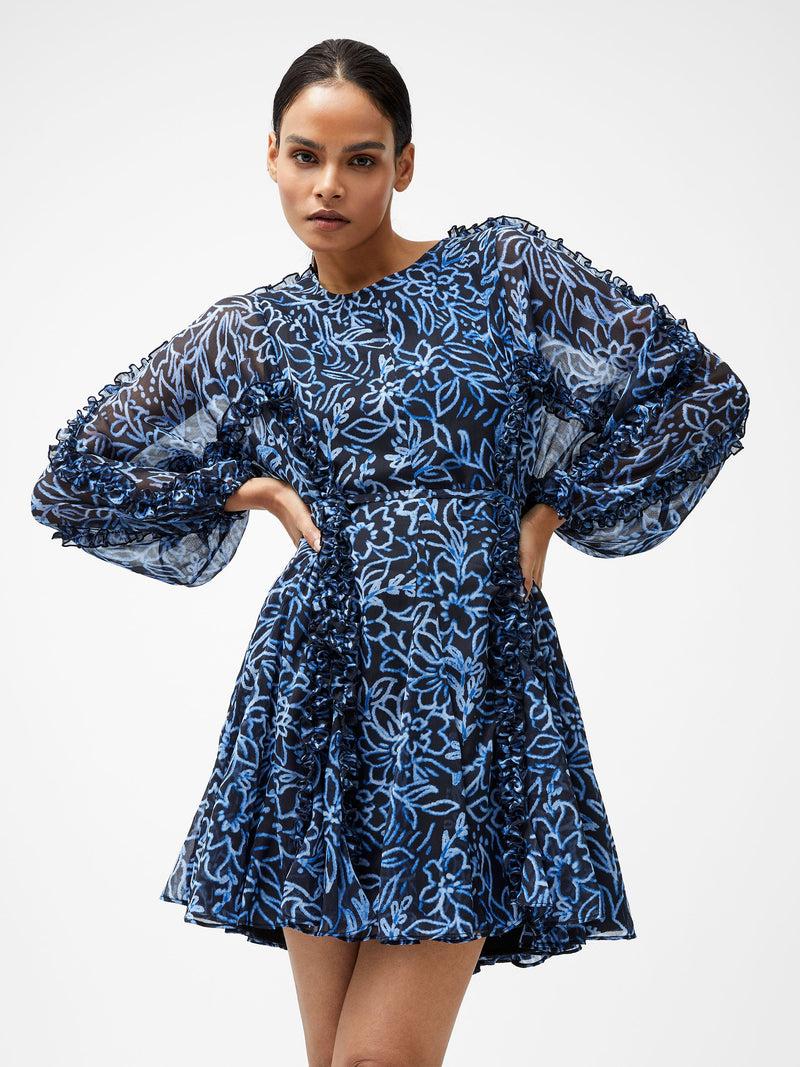 French Connection Anna Emina Chiffon Mini Dress Navy Multi