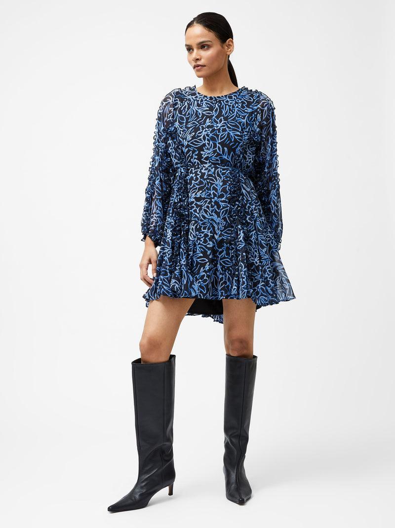 French Connection Anna Emina Chiffon Mini Dress Navy Multi