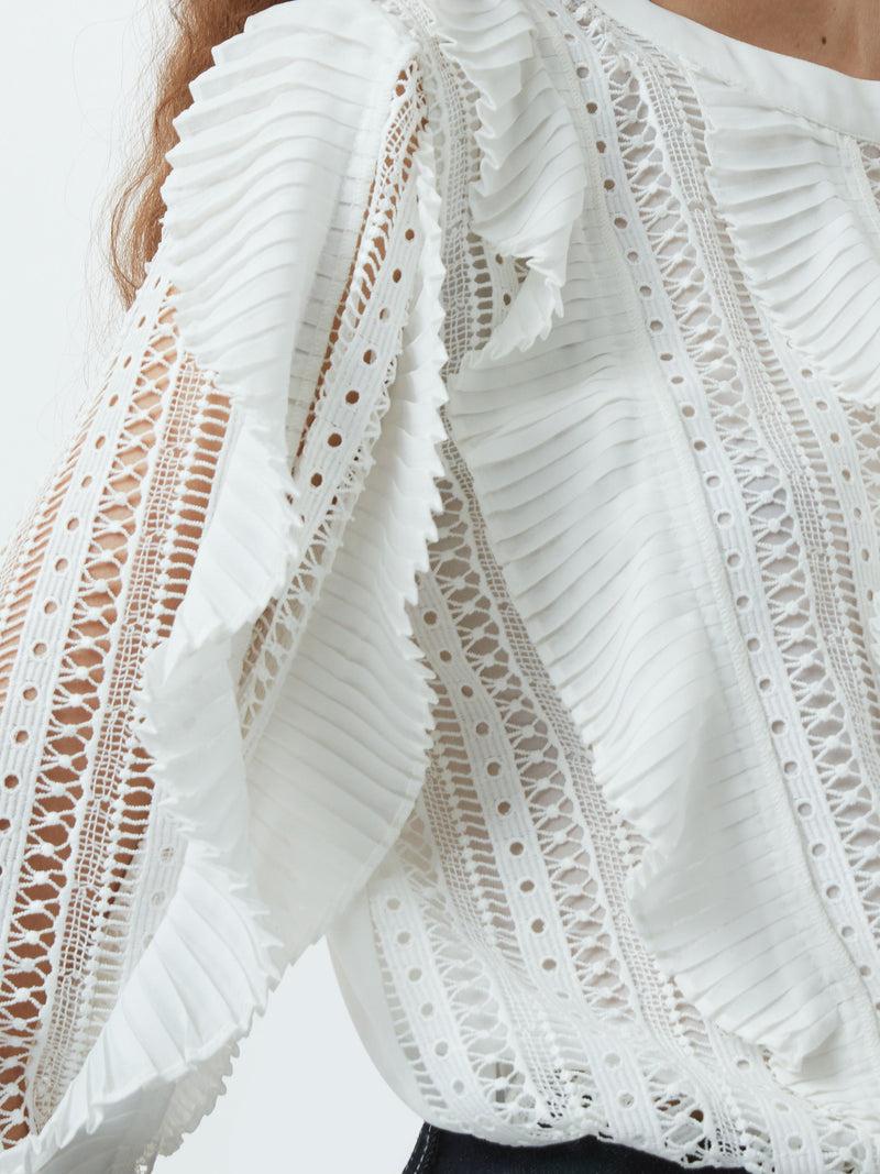 French Connection Annika Lace Frill Long Sleeve Top Summer White