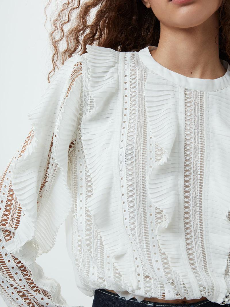 French Connection Annika Lace Frill Long Sleeve Top Summer White