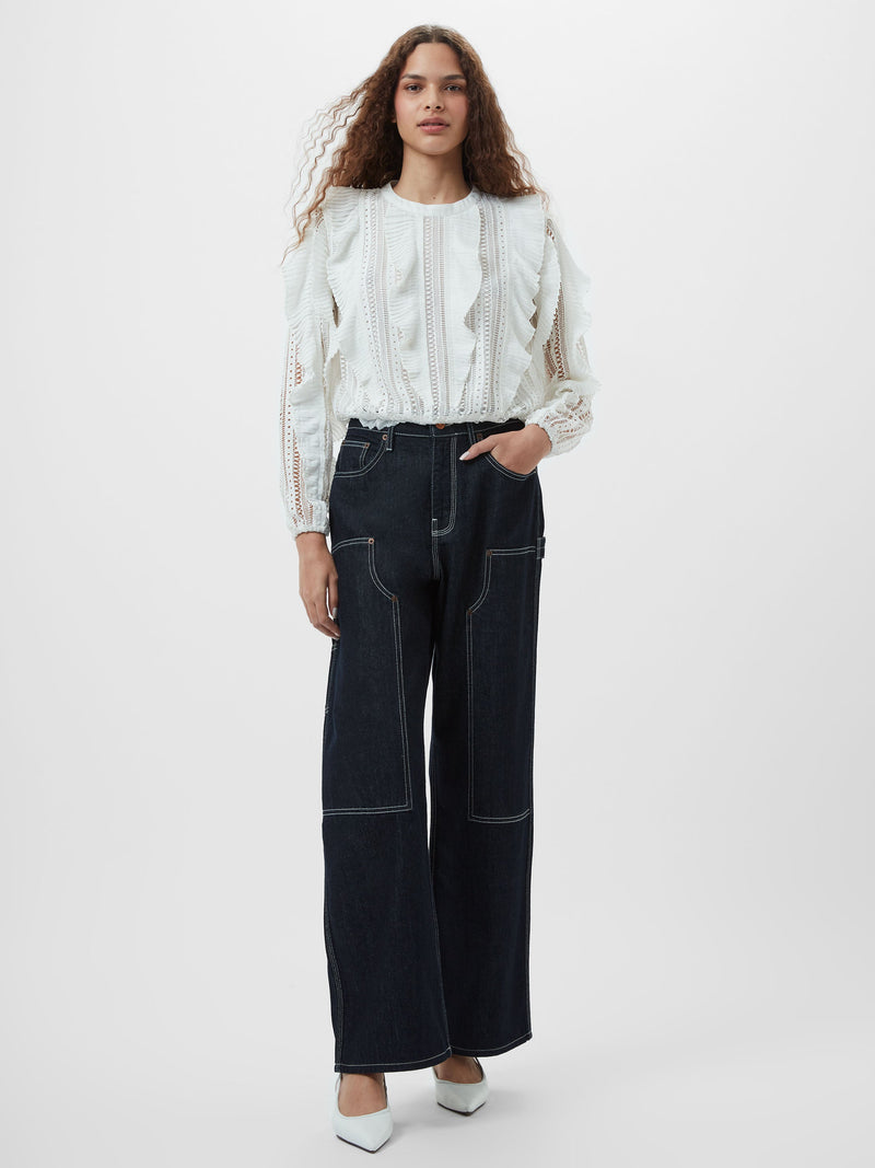 French Connection Annika Lace Frill Long Sleeve Top Summer White