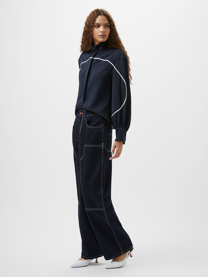french connection Arezzo Contrast Piping Long Sleeved Shirt Navy/Summer White