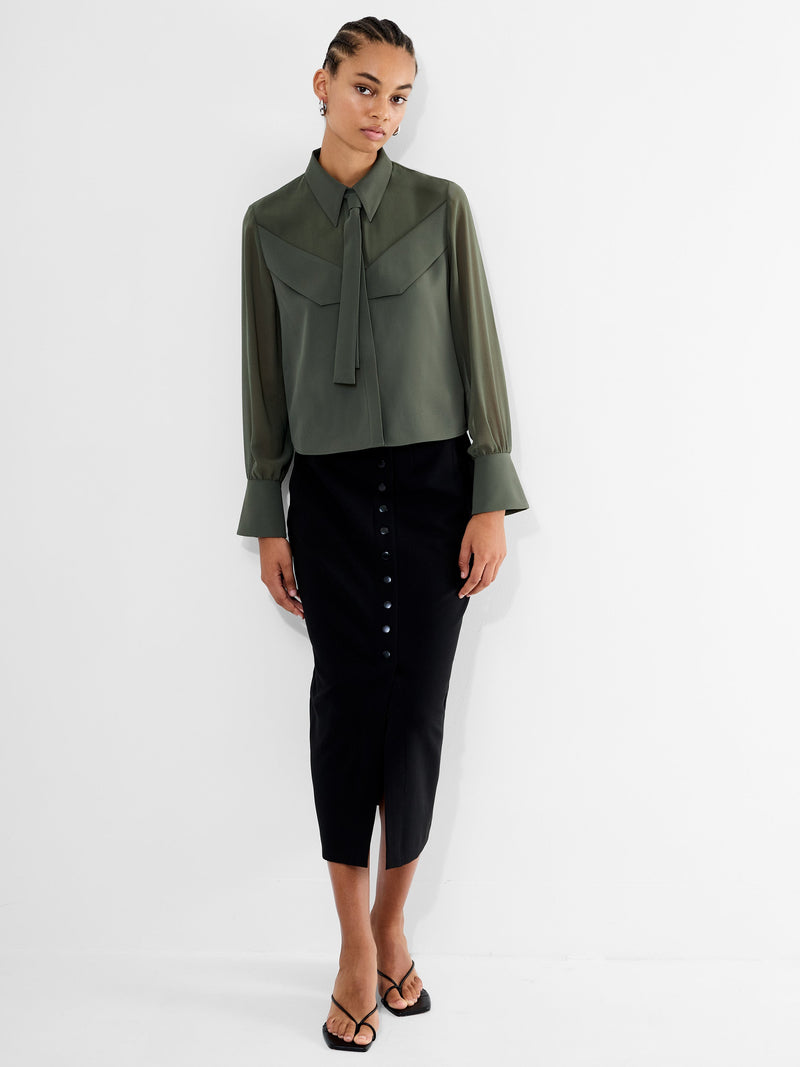 French Connection Arezzo Neck Tie Shirt Khaki Green