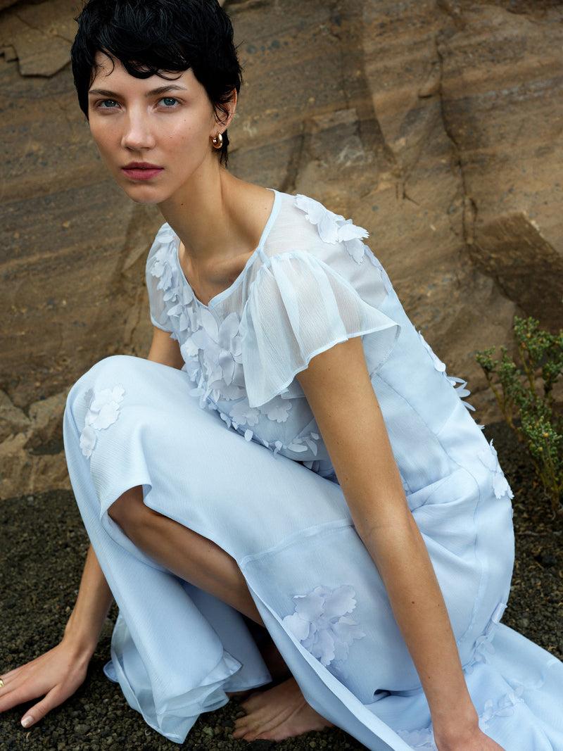 French Connection Ariana Chiffon Georgette Maxi Dress Powder Blue