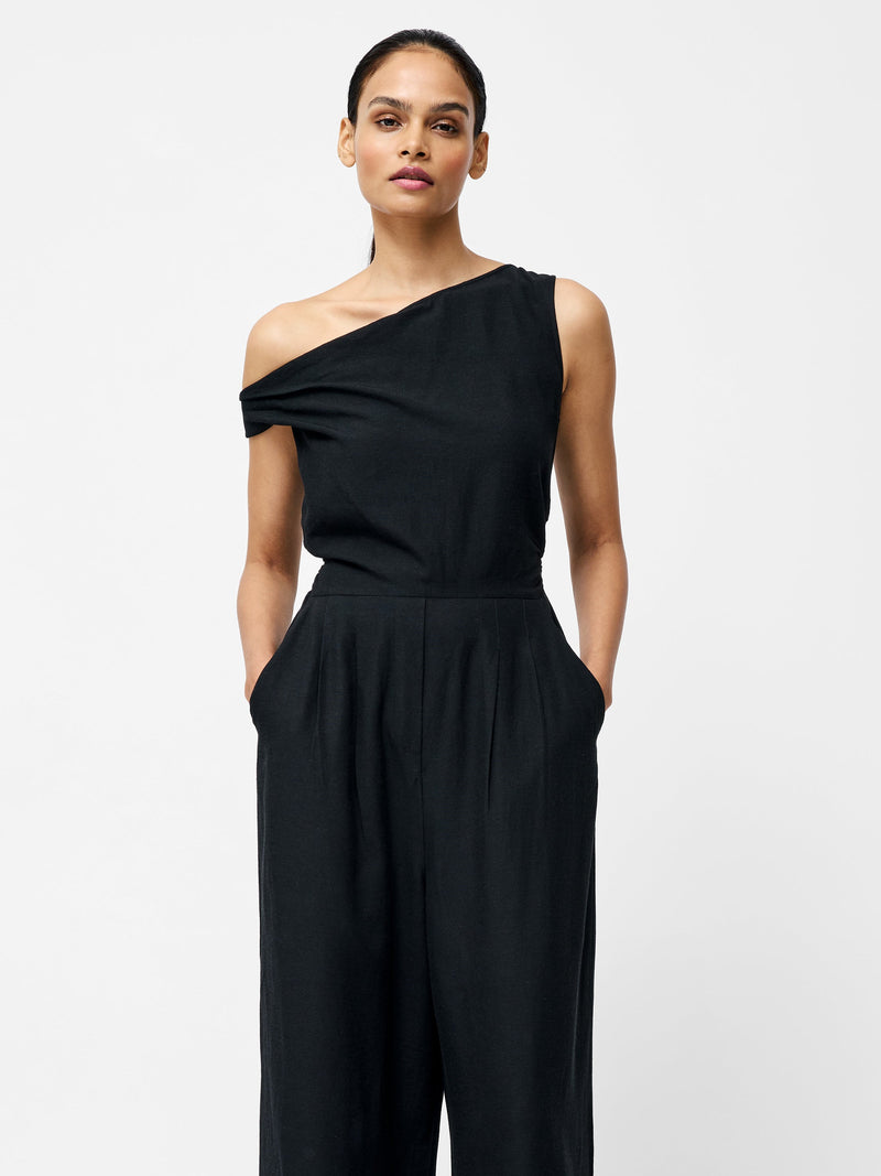French Connection Ariette Linen Blend Jumpsuit Black