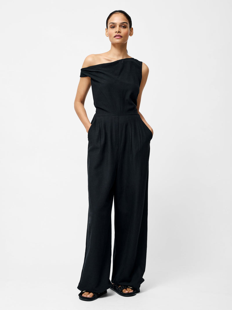 French Connection Ariette Linen Blend Jumpsuit Black