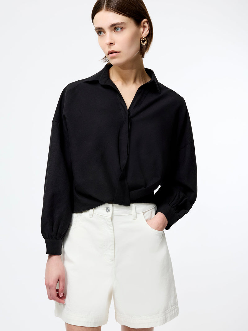 french connection Ariette Linen Blend Long Sleeve Tuck Shirt Black