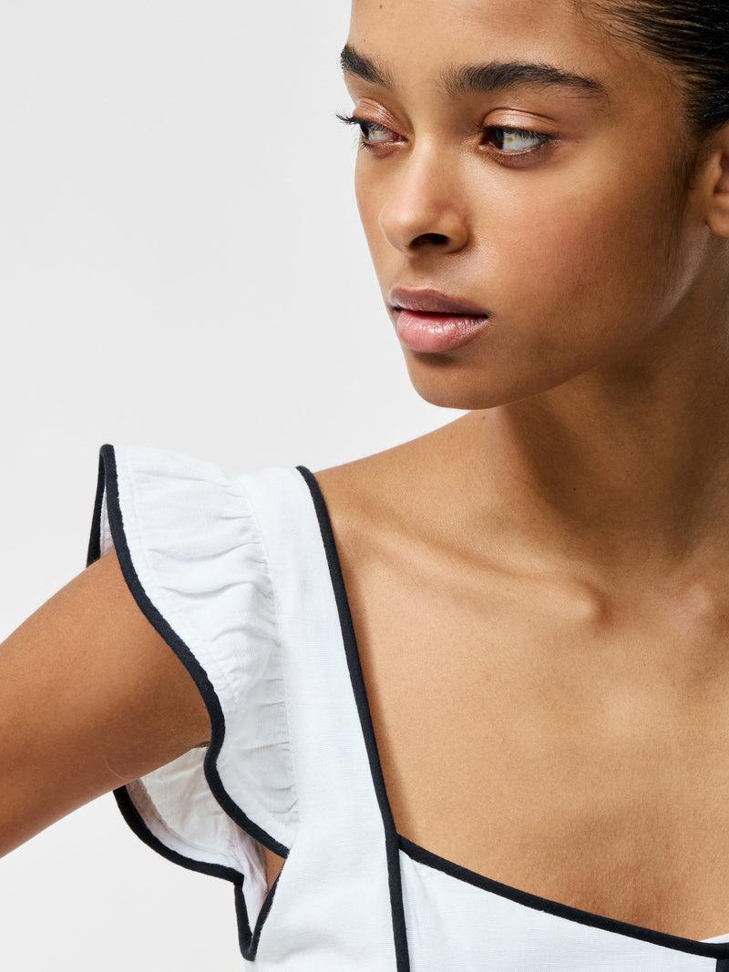 French Connection Ariette Linen Flared Dress Linen White/Black