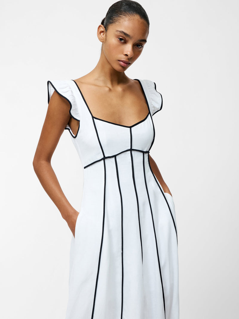 French Connection Ariette Linen Flared Dress Linen White/Black