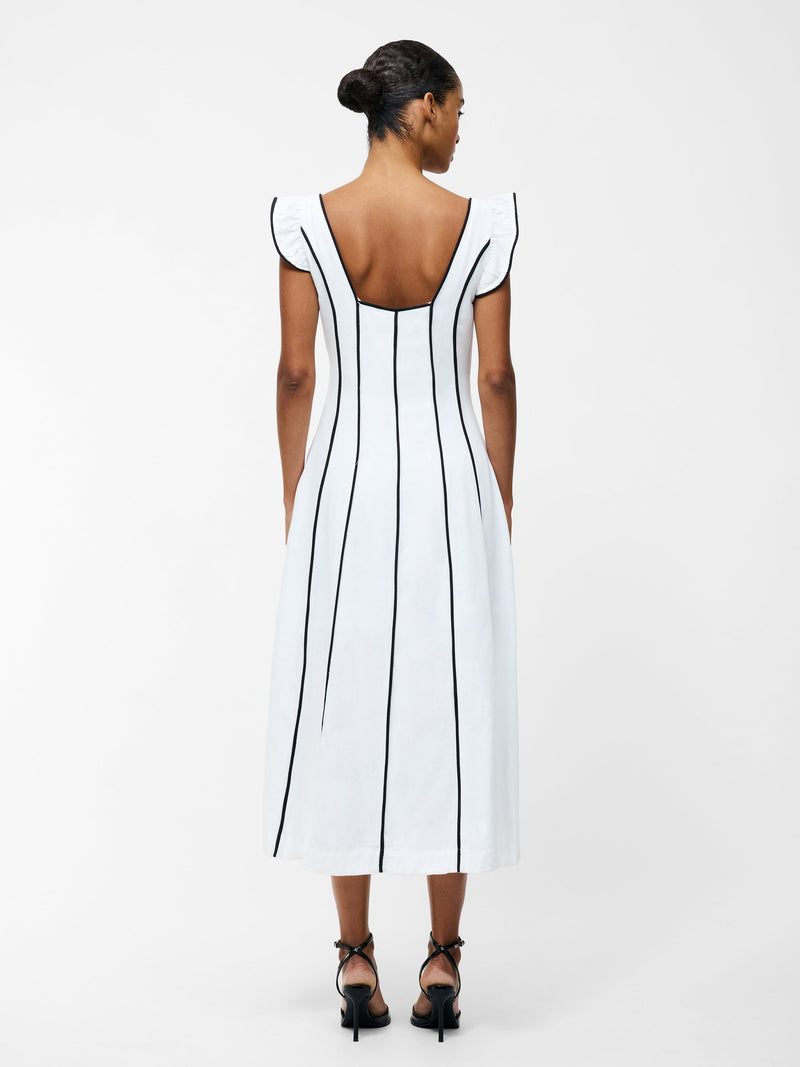 French Connection Ariette Linen Flared Dress Linen White/Black