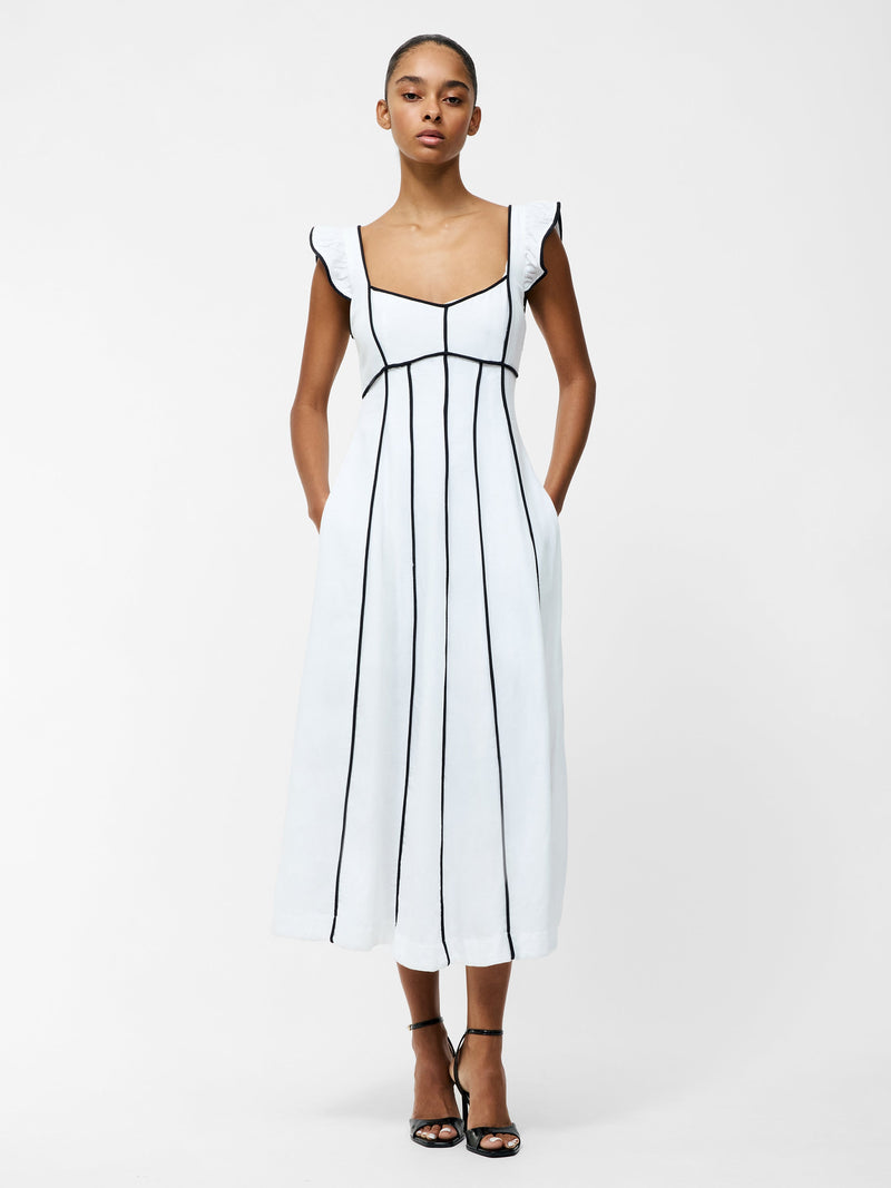 french connection Ariette Linen Flared Dress Linen White/Black