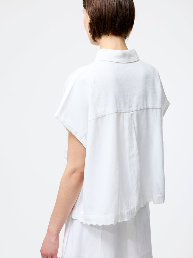 French Connection Ariette Linen Short Sleeve Shirt Linen White