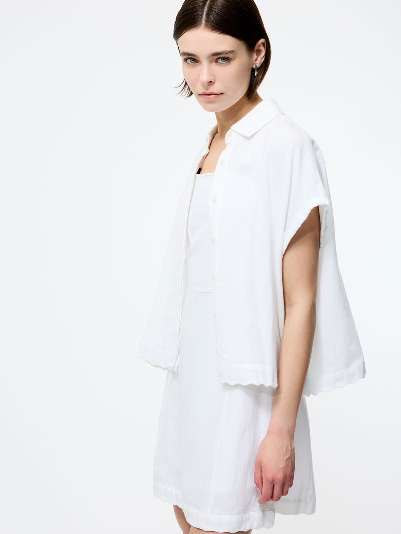 French Connection Ariette Linen Short Sleeve Shirt Linen White