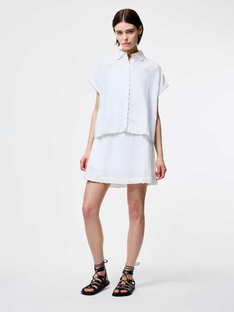 French Connection Ariette Linen Short Sleeve Shirt Linen White