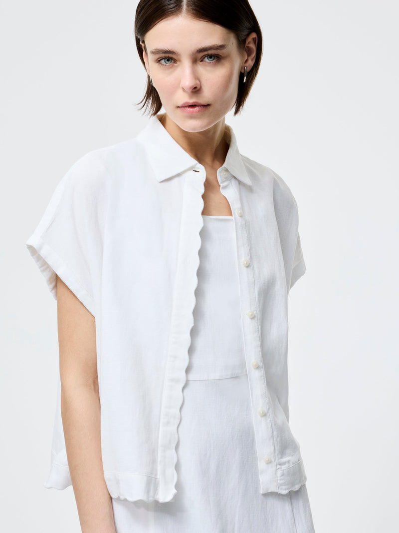 french connection Ariette Linen Short Sleeve Shirt Linen White