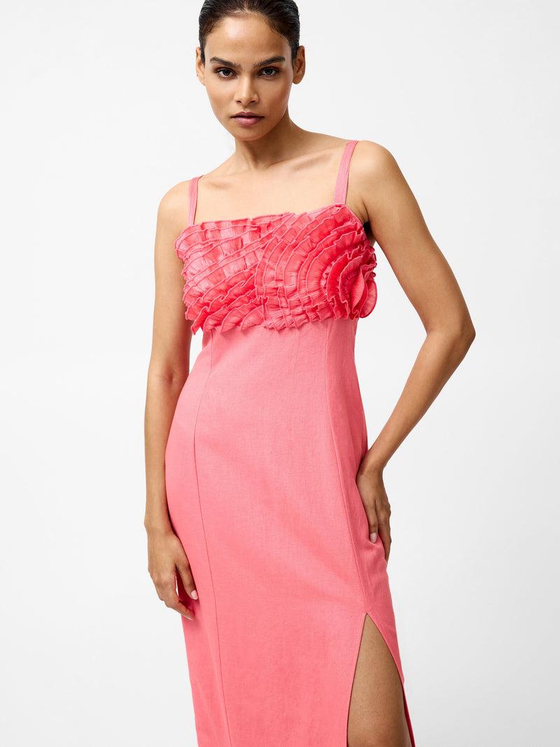 French Connection Ariette Ruffled Bust Midi Dress Raspberry Pink