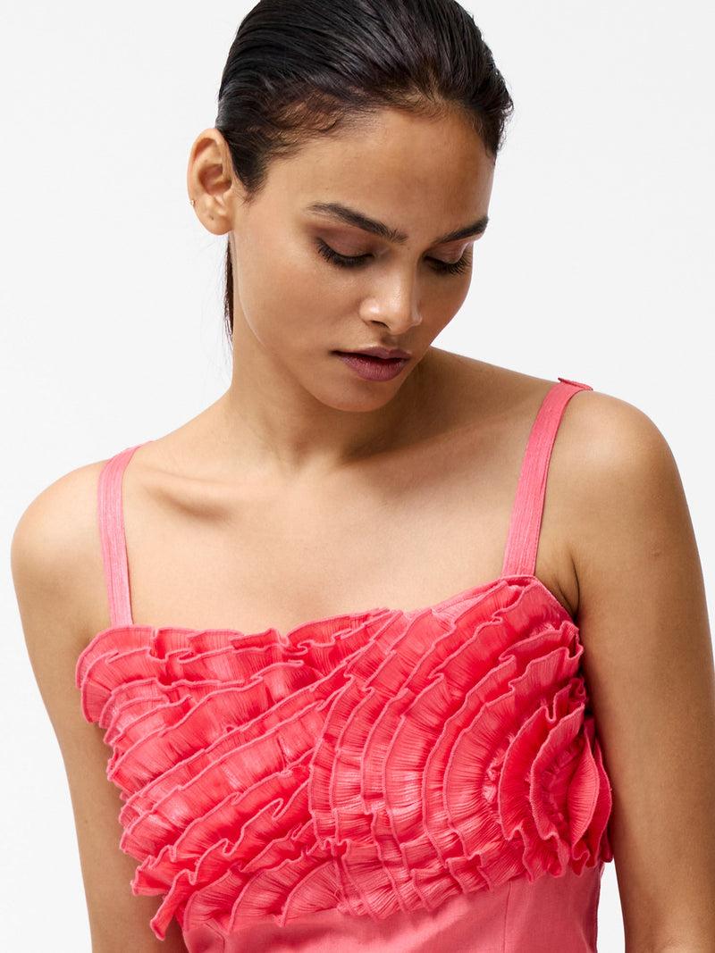 French Connection Ariette Ruffled Bust Midi Dress Raspberry Pink