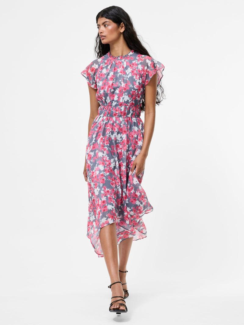 French Connection Arla Gathered Flowing Dress Graphite/Raspberry Sorbet