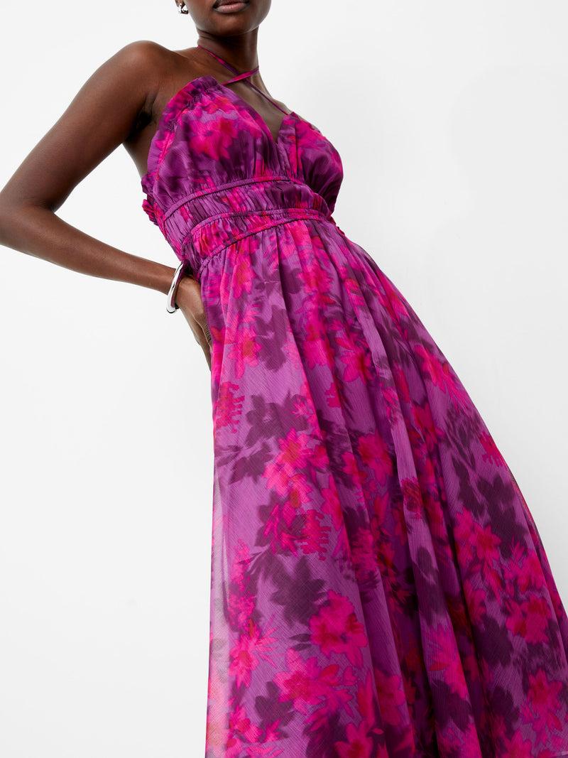 French Connection Arla Hallie Crinkle Halterneck Dress Meadow Mauve
