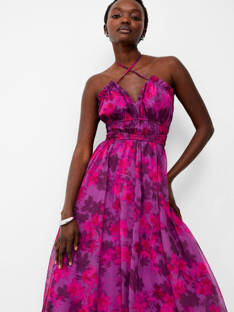 French Connection Arla Hallie Crinkle Halterneck Dress Meadow Mauve