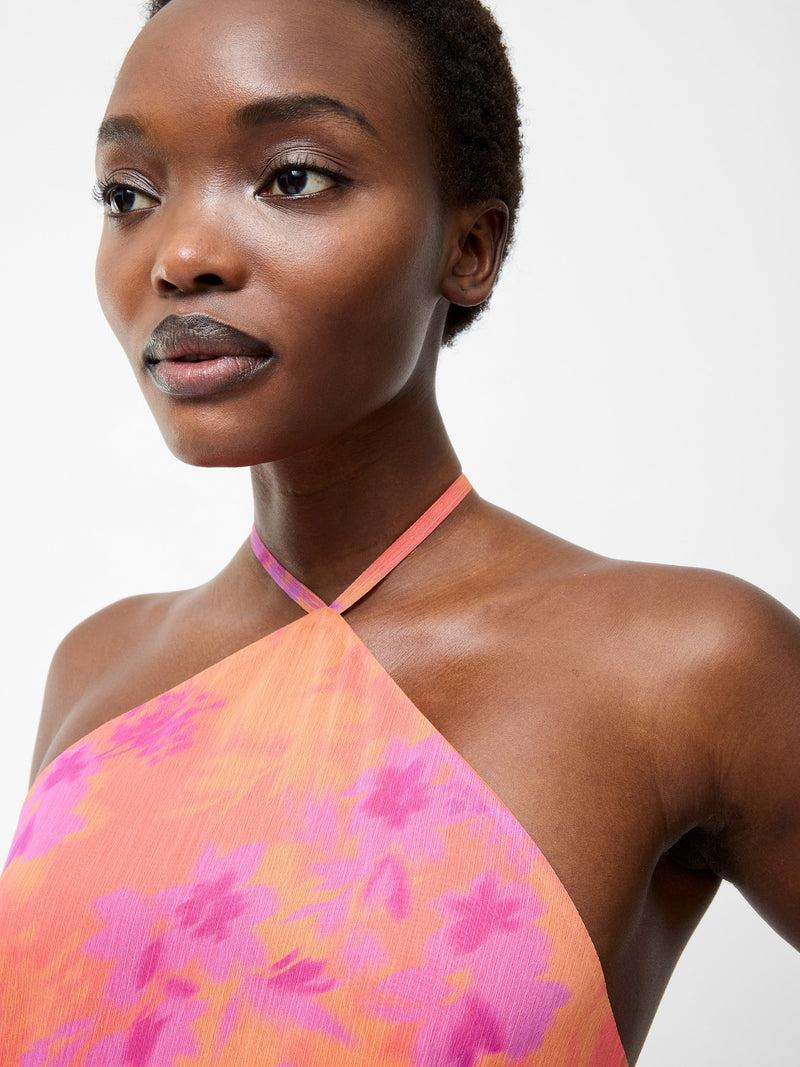 French Connection Arla Ruffle Halterneck Dress Coral Multi