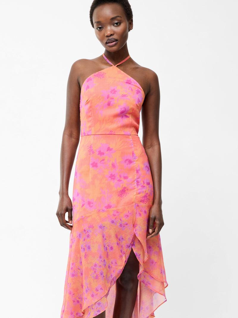 french connection Arla Ruffle Halterneck Dress Coral Multi