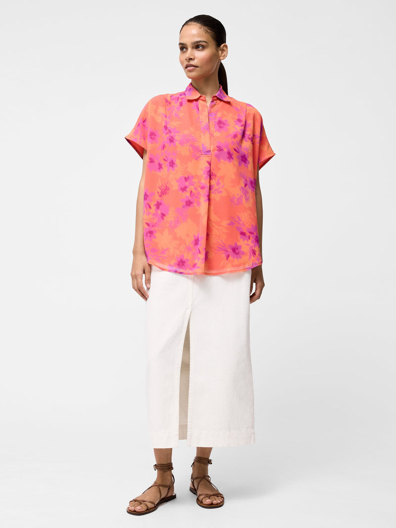 french connection Arla Short Sleeve Popover Shirt Coral Multi