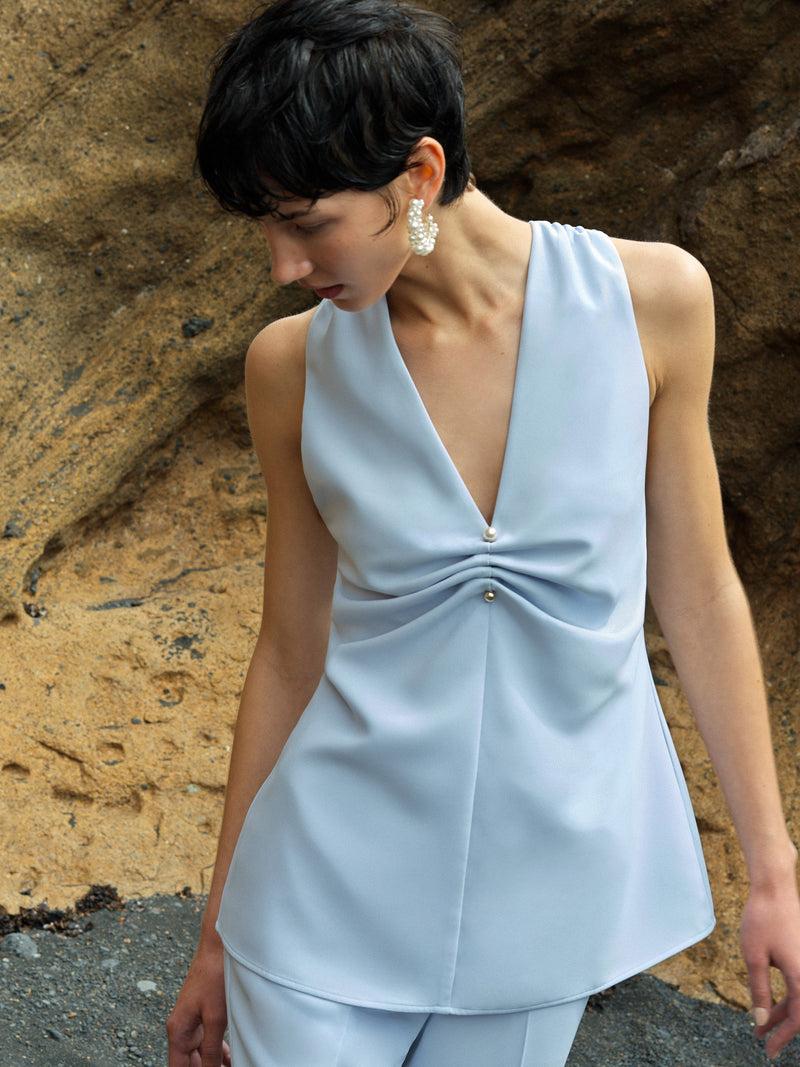 french connection Arlette Sleeveless V Neck Top Powder Blue