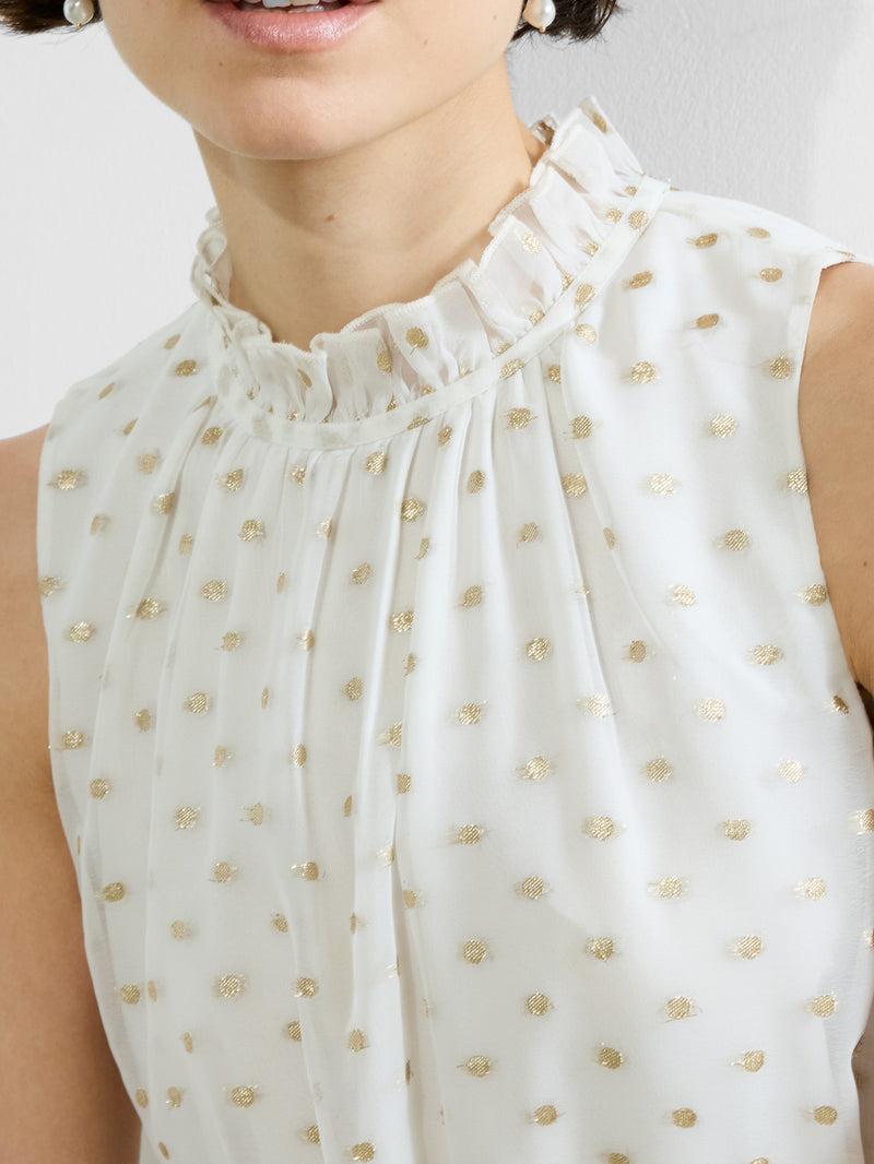 French Connection Arlo Jacquard Lurex Dot Tiered Dress White/Ecru