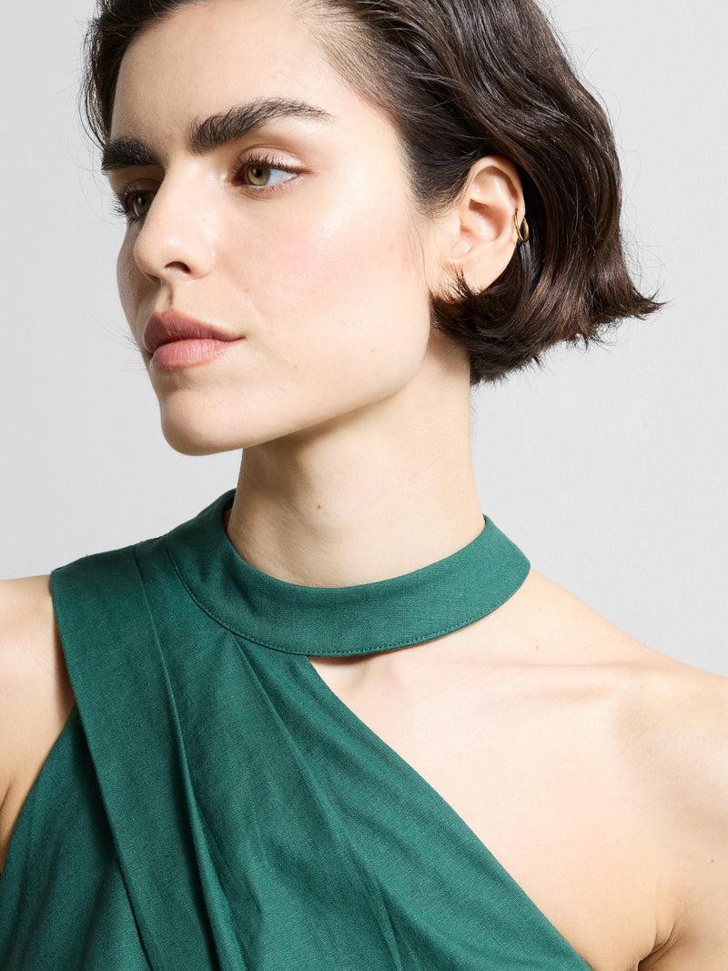 French Connection Aspen Linen Blend Halterneck Midi Dress Jade Green