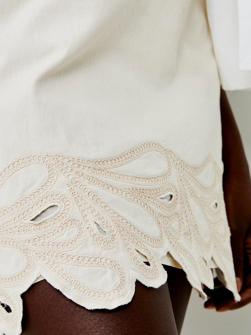 French Connection Ateena Twill Embroidered Mini Skirt Ecru