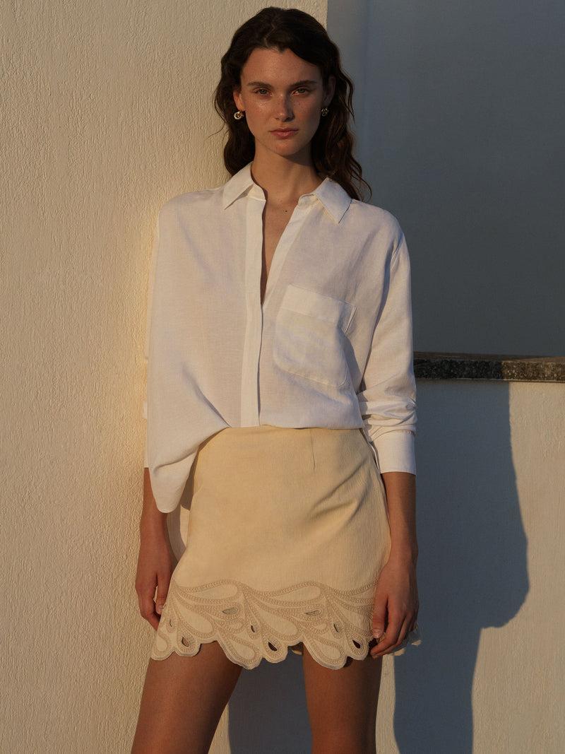 french connection Ateena Twill Embroidered Mini Skirt Ecru