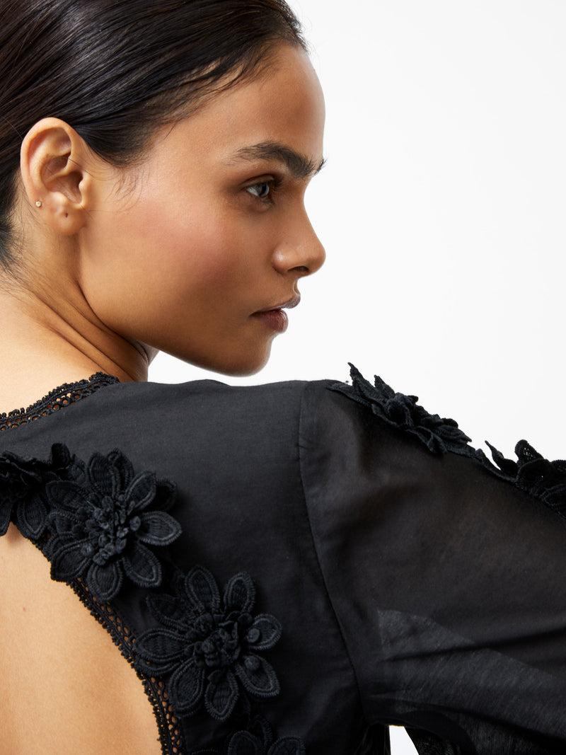 French Connection Aubrey 3D Lace Trim Mini Dress Black