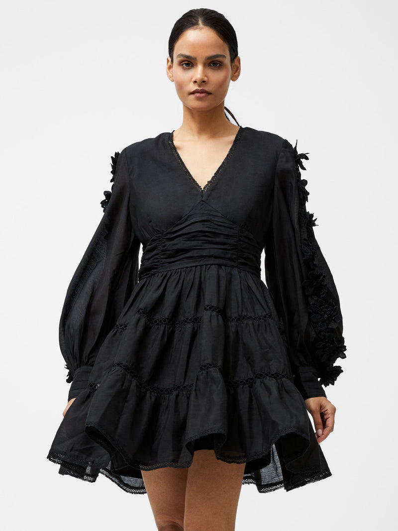 french connection Aubrey 3D Lace Trim Mini Dress Black