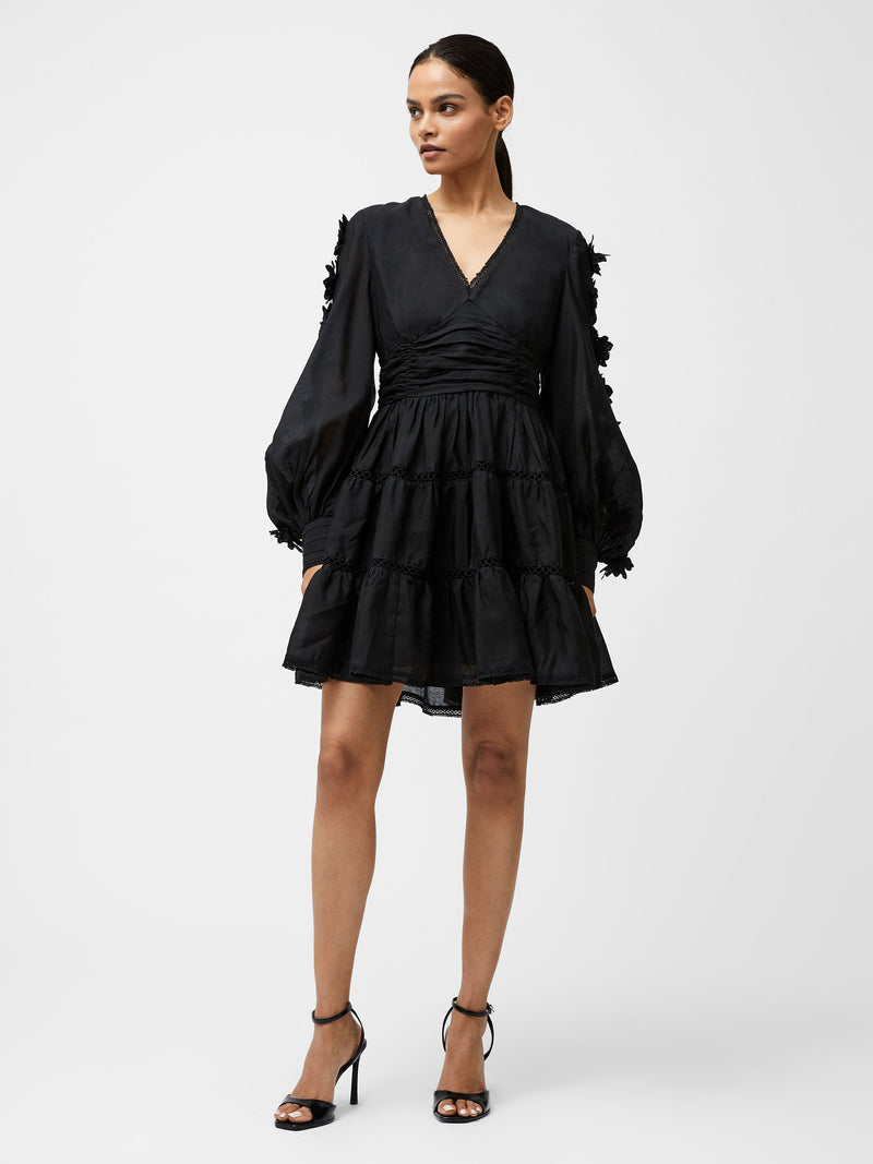 French Connection Aubrey 3D Lace Trim Mini Dress Black