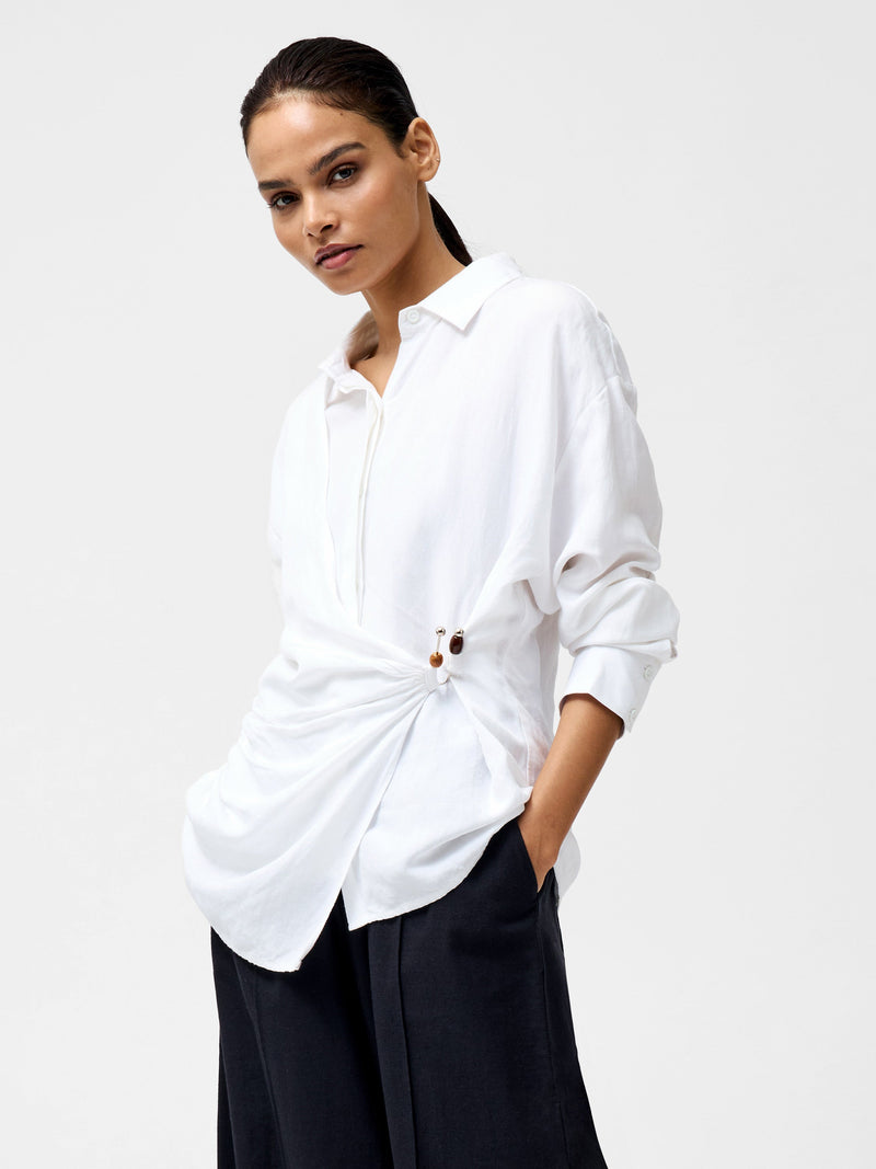 French Connection Auri Linen Clasp Shirt Linen White