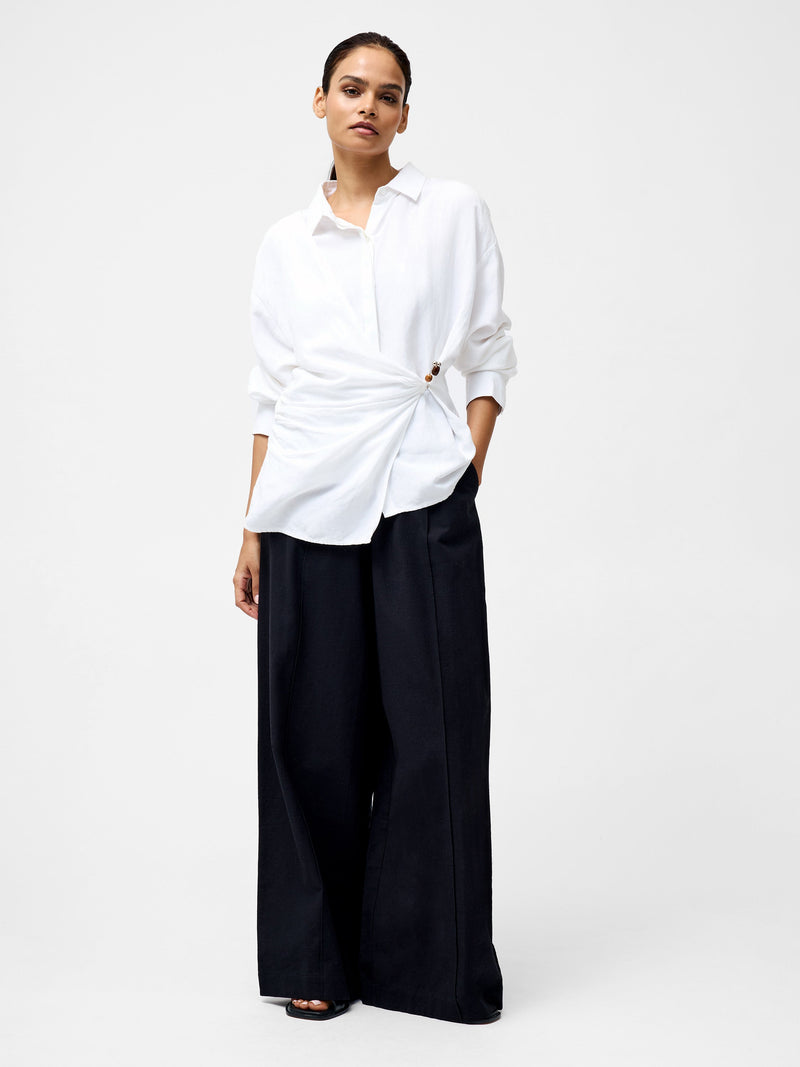 French Connection Auri Linen Clasp Shirt Linen White