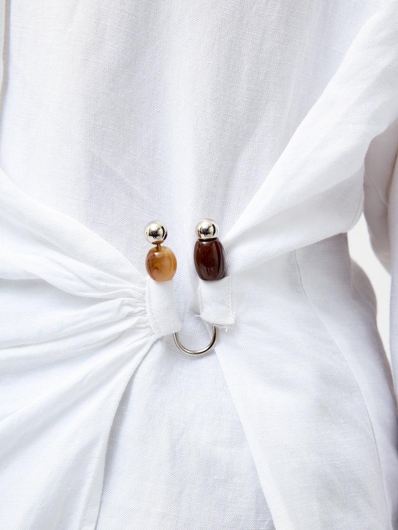 French Connection Auri Linen Clasp Shirt Linen White