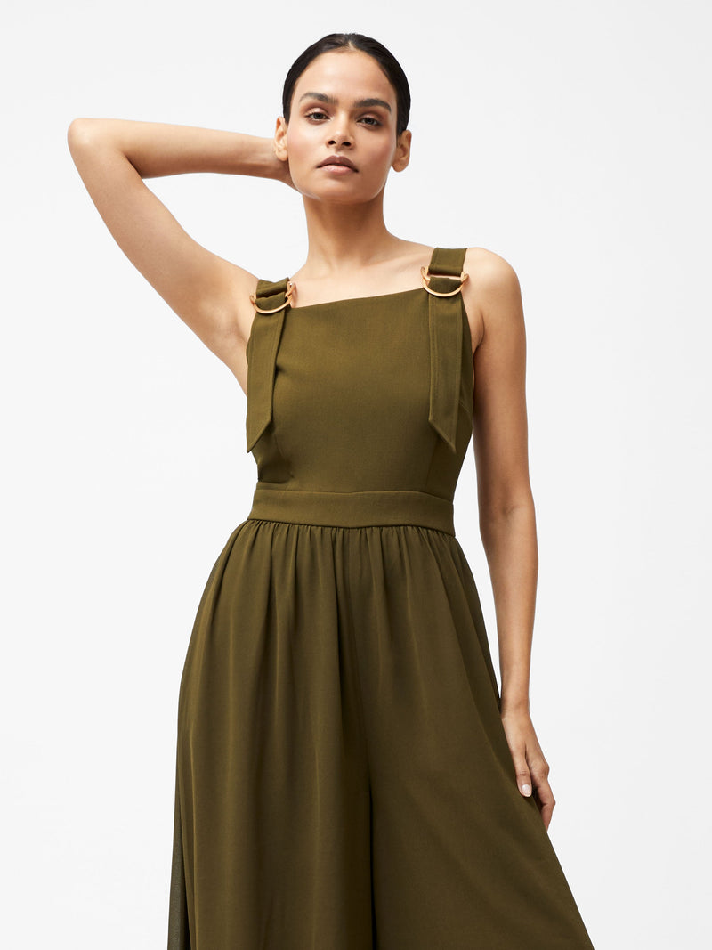 French Connection Azra Eden Mix Wide Leg Jumpsuit Khaki