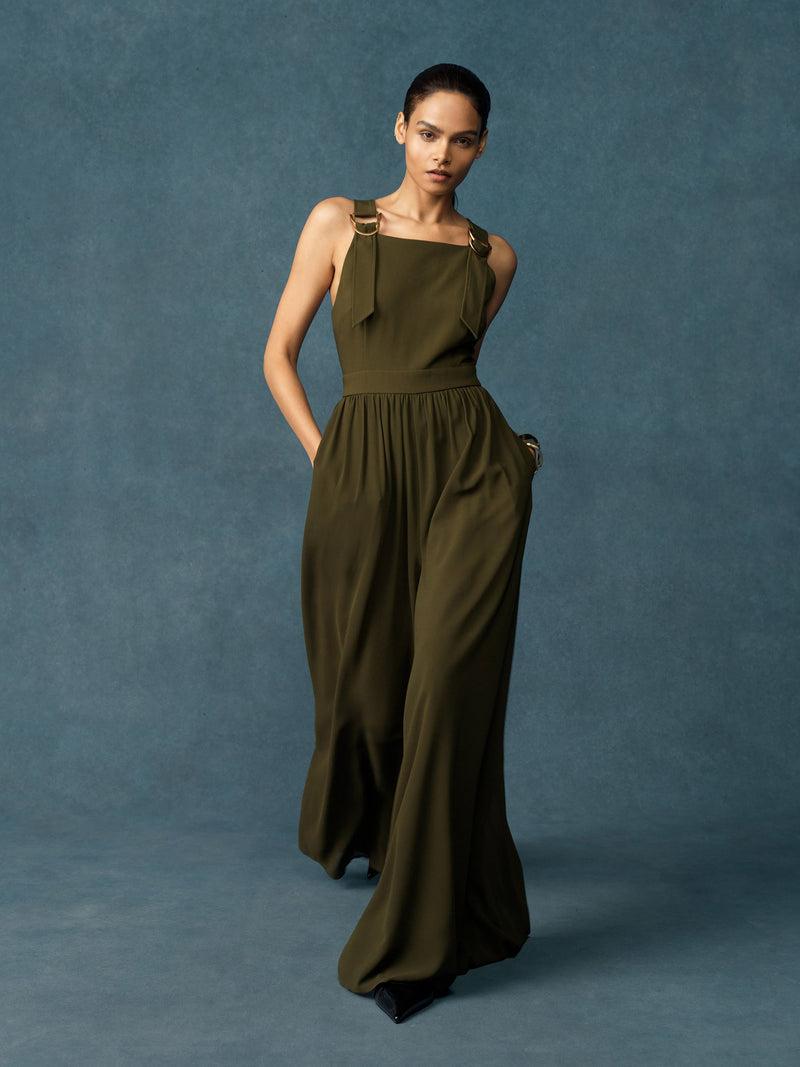 french connection Azra Eden Mix Wide Leg Jumpsuit Khaki