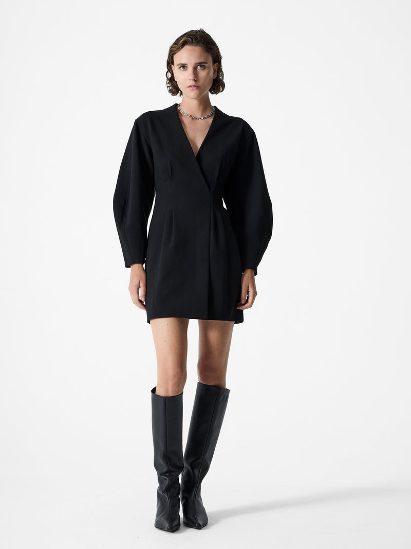 French Connection Azra Twill Banana Sleeve Wrap Dress Black