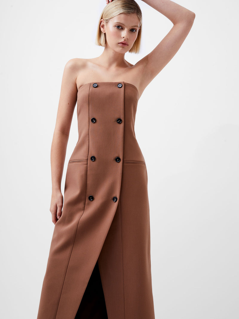 French Connection Azra Twill Bandeau Midi Dress Camel