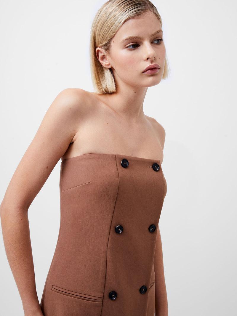 French Connection Azra Twill Bandeau Midi Dress Camel