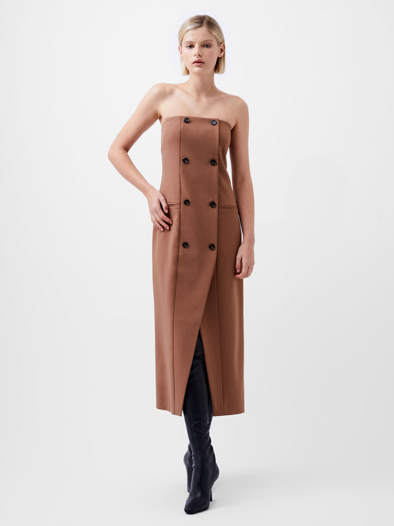 french connection Azra Twill Bandeau Midi Dress Camel