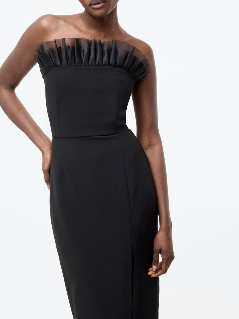 French Connection Bandeau Organza Mix Frill Midi Dress Black